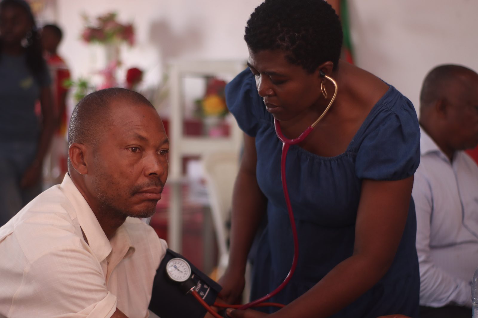 Blood pressure check at the Mfou Village clinic